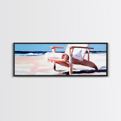 Beach Chair, Coastal Relaxation, Vacation Home Art, Canvas Print, Seaside Aesthetic, Minimalist Beach Painting, Soft Pastel Art