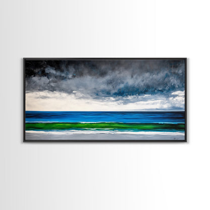 Ocean Horizon, Serene Seascape, Deep Blue, Coastal Wall Art, Minimalist Nature, Framed Canvas Print, Office Decor, Modern Beach Painting