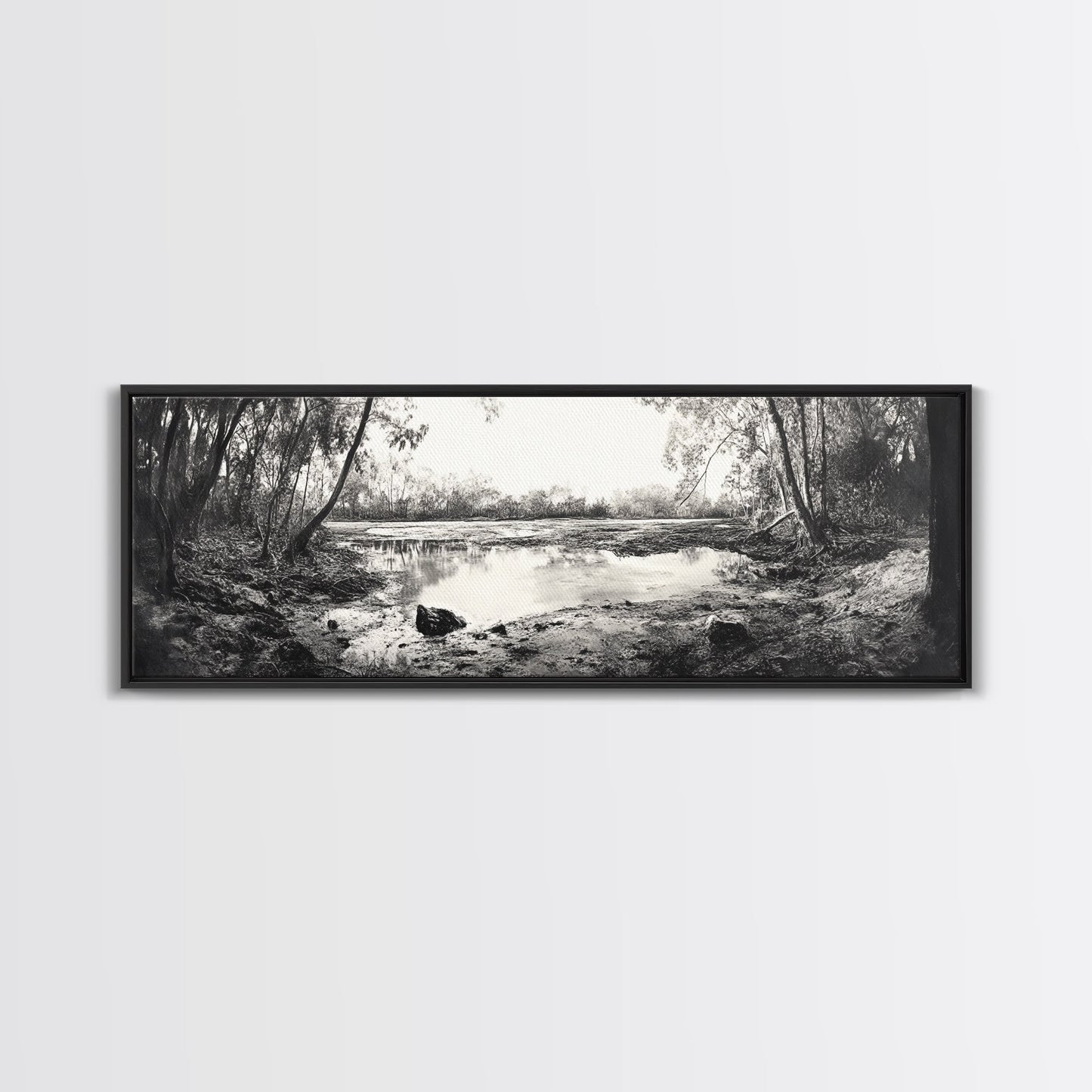 Swamp Scene, Wetlands Wall Art, Nature Reflection Print, Framed Canvas Print, Rustic Living Room Art, Earthy Tones, Woodland Decor