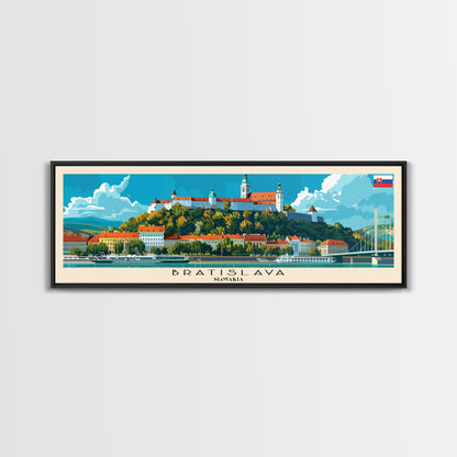Bratislava Slovakia Wall Art, Panoramic Travel Poster, Panoramic Framed Canvas Print, City Wall Art, Wall Hanging Home Decor, Travel Art