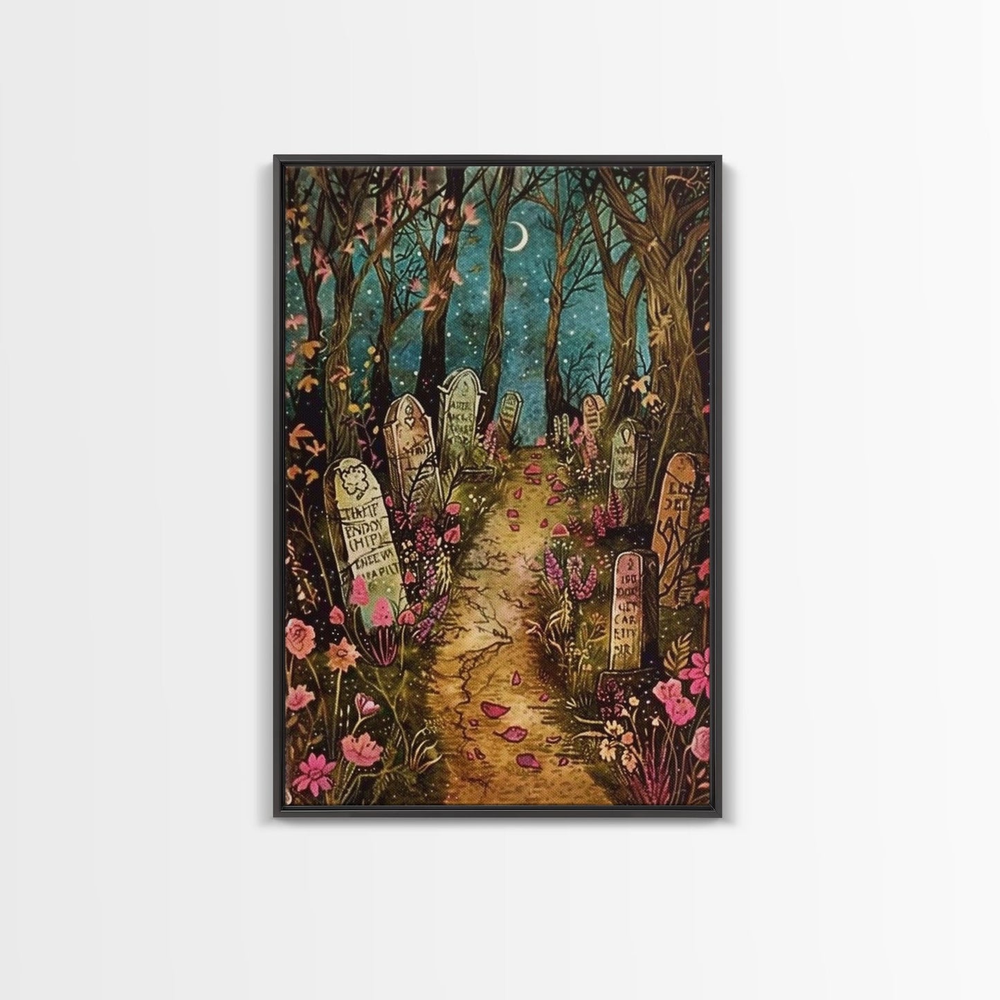 Haunted House in the Woods Framed Canvas Print, Spooky Wall Art, Halloween Haunted Mansion, Gothic Horror Decor, Framed Canvas Print