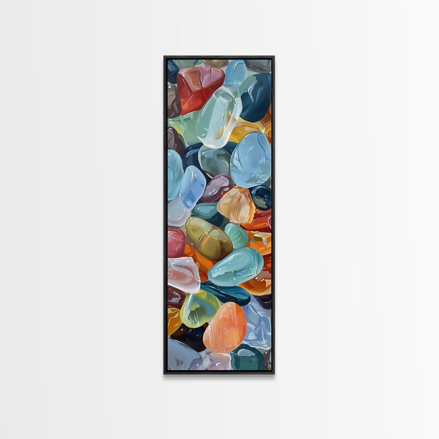 Colorful Textured Canvas Painting of Glass Rocks, Nature Art Print for Living Room, Oversized Canvas Art, Narrow Wall Art Print, Modern Art