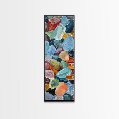 Colorful Textured Canvas Painting of Glass Rocks, Nature Art Print for Living Room, Oversized Canvas Art, Narrow Wall Art Print, Modern Art
