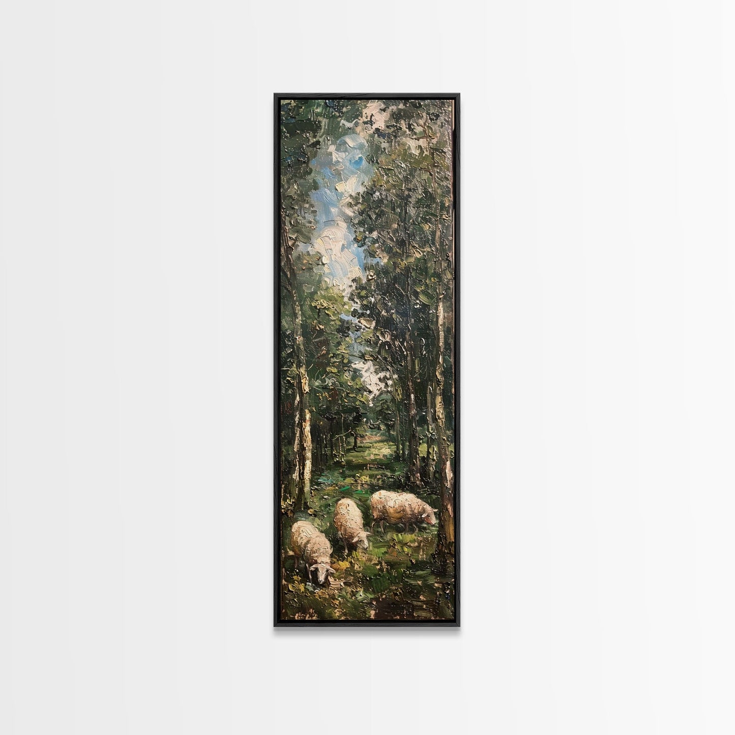 Lambs In The Forest Framed Canvas Print, Unique Farmhouse Decor, Farmhouse Painting, Boho Style Modern Farmhouse Decor Gift For Her