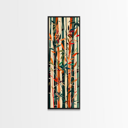 Colorful Bamboo Forest Skinny Art Ukiyo-e Tall Framed Canvas Print in Bright Autumn Hues