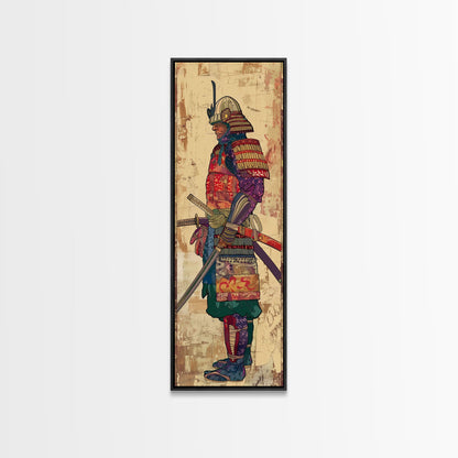 Samurai Warrior Traditional Japanese Armor Cultural Art On Framed Canvas Print Ukiyo-e Art Style Tall Skinny Wood Block Wall Decor