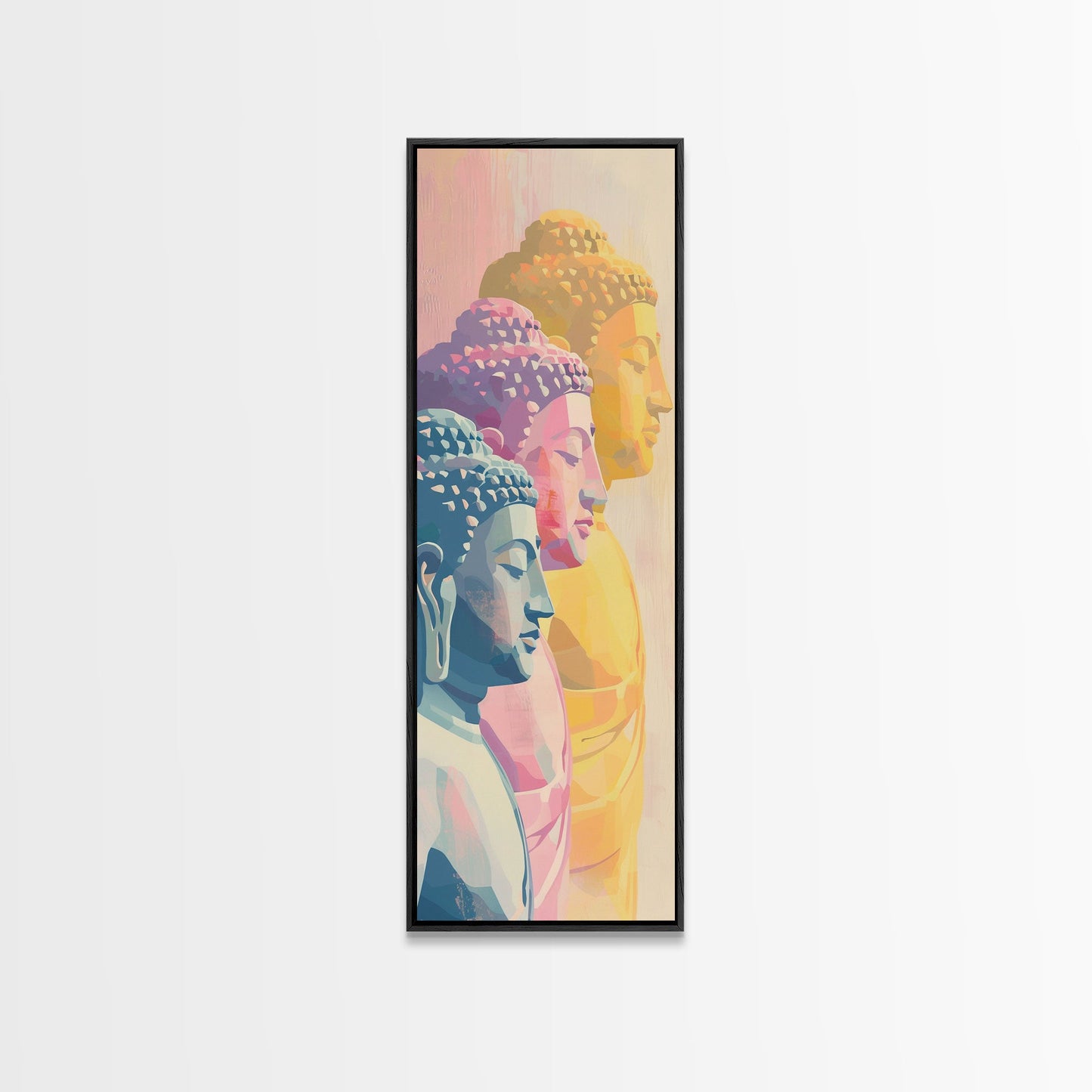 Colorful Buddha Statues Skinny Art Wood Block Print Japanese Style Art Framed Canvas Print Tall Art Ukiyo-e Art