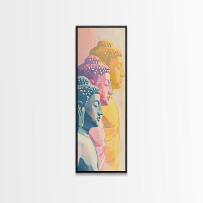 Colorful Buddha Statues Skinny Art Wood Block Print Japanese Style Art Framed Canvas Print Tall Art Ukiyo-e Art