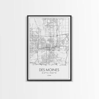 Des Moines Street Map, Iowa Map, City Map Art, Minimalist Art, Wall Art, Canvas Print, Girlfriend Gift, Travel Wall Art, Dorm Room Art