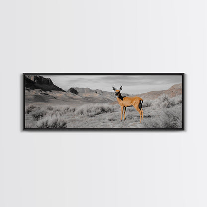 Desert Deer, Southwest Wall Art, Wildlife Painting, Rustic Wall Art, Nature Decor, Extra Wide Art, Horizontal Wall Art, Framed Canvas Print