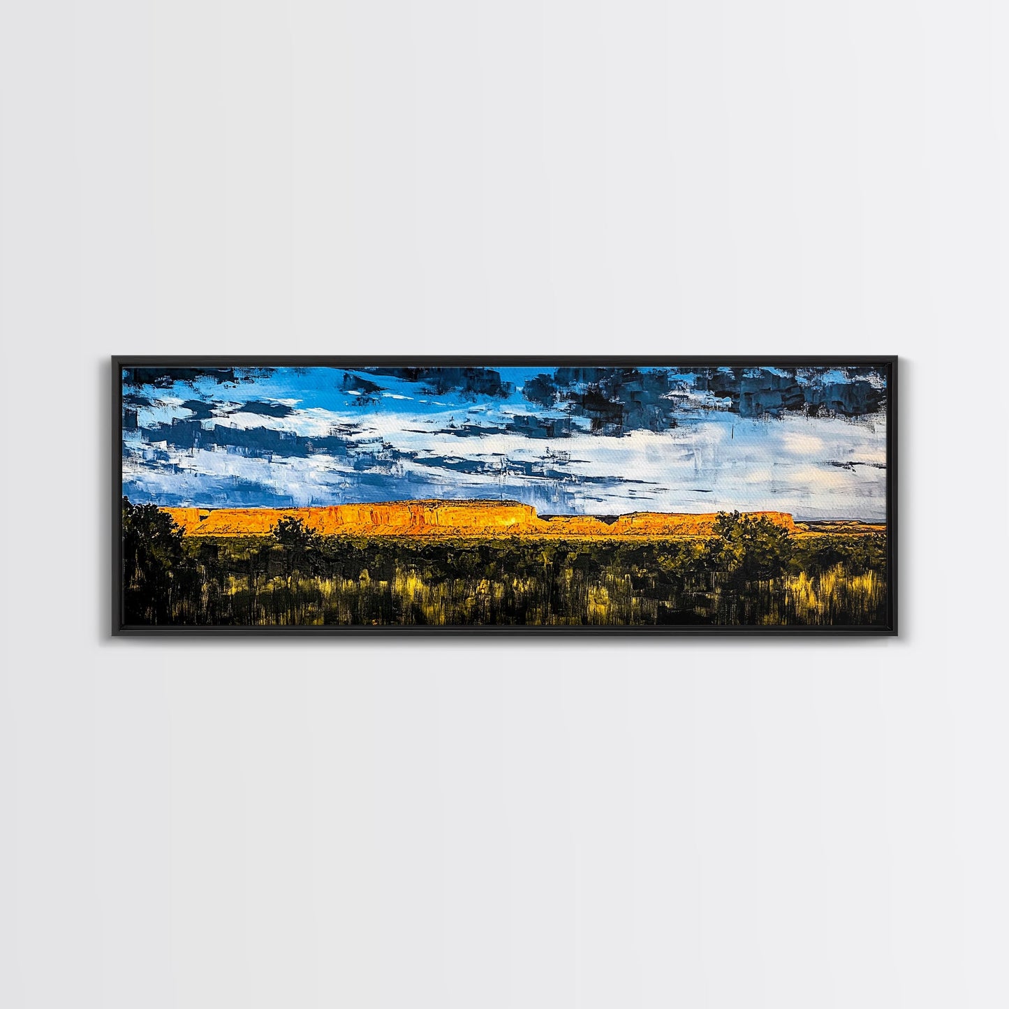 Southwest desert, landscape painting, long narrow wall art, extra wide art, panoramic painting, framed canvas print, rustic decor