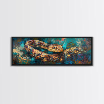 Coiled Serpent, moody art, snake painting, dark romance art, gothic decor, rustic wall art, panoramic wall art, framed canvas print