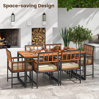 7 Piece Outdoor Patio Dining Set with Acacia Wood Table