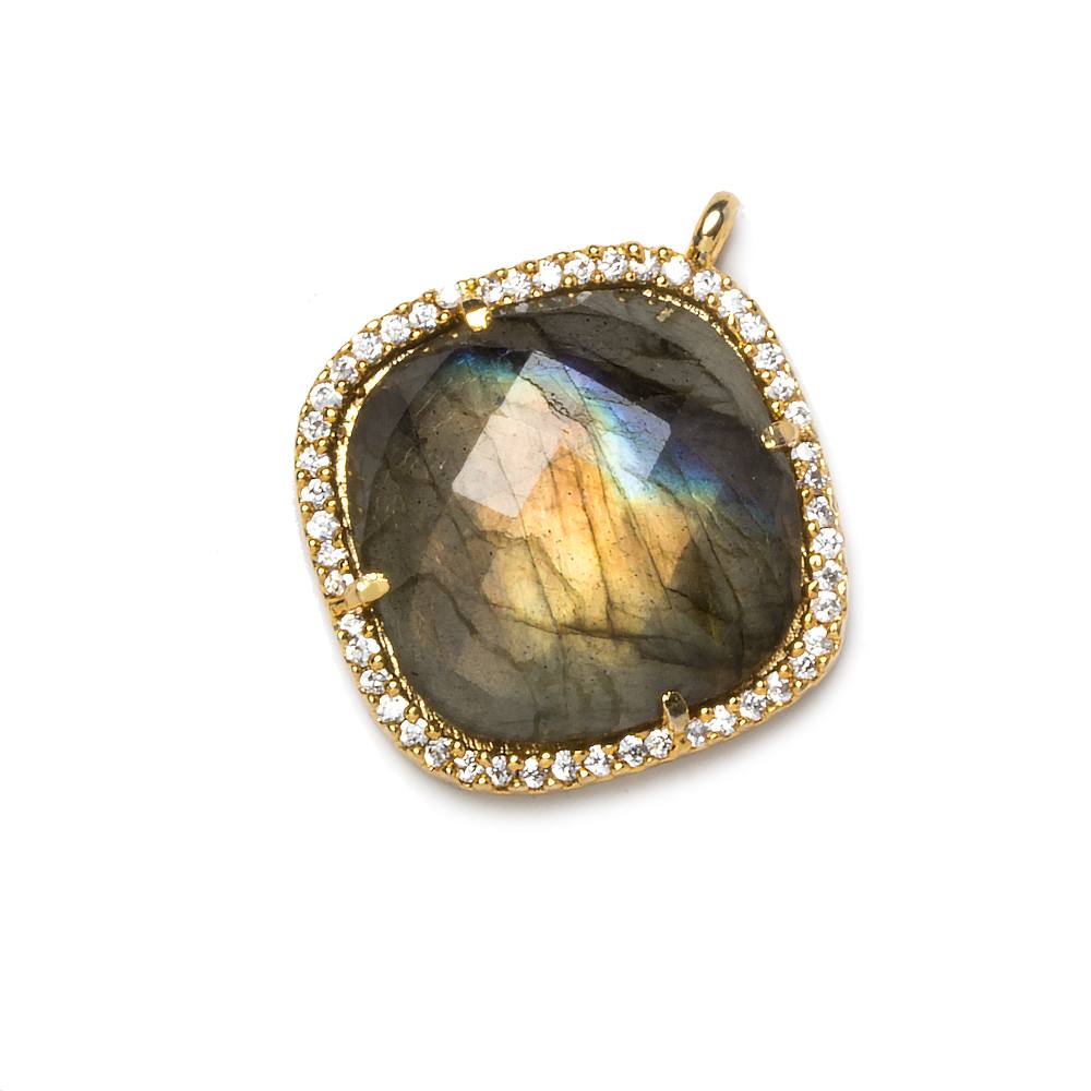 21x21mm Vermeil CZ Bezel Labradorite Pillow Pendant