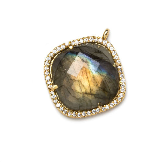 21x21mm Vermeil CZ Bezel Labradorite Pillow Pendant
