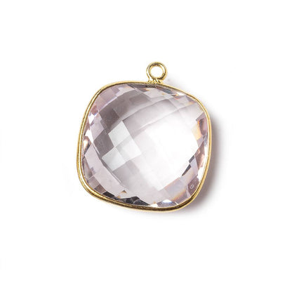 21x21mm Vermeil Bezel Pink Amethyst faceted pillow Pendant 1 piece