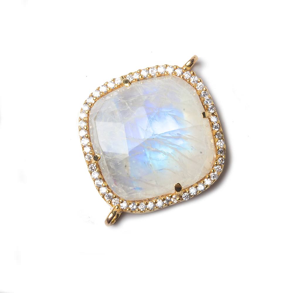 22x22mm Vermeil Bezeled CZ and Rainbow Moonstone Pillow Connector 1 piece