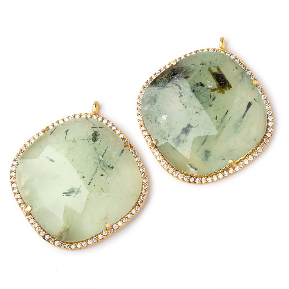 29mm Vermeil CZ Bezel Prehnite Pillow Pendant 1 Focal Bead