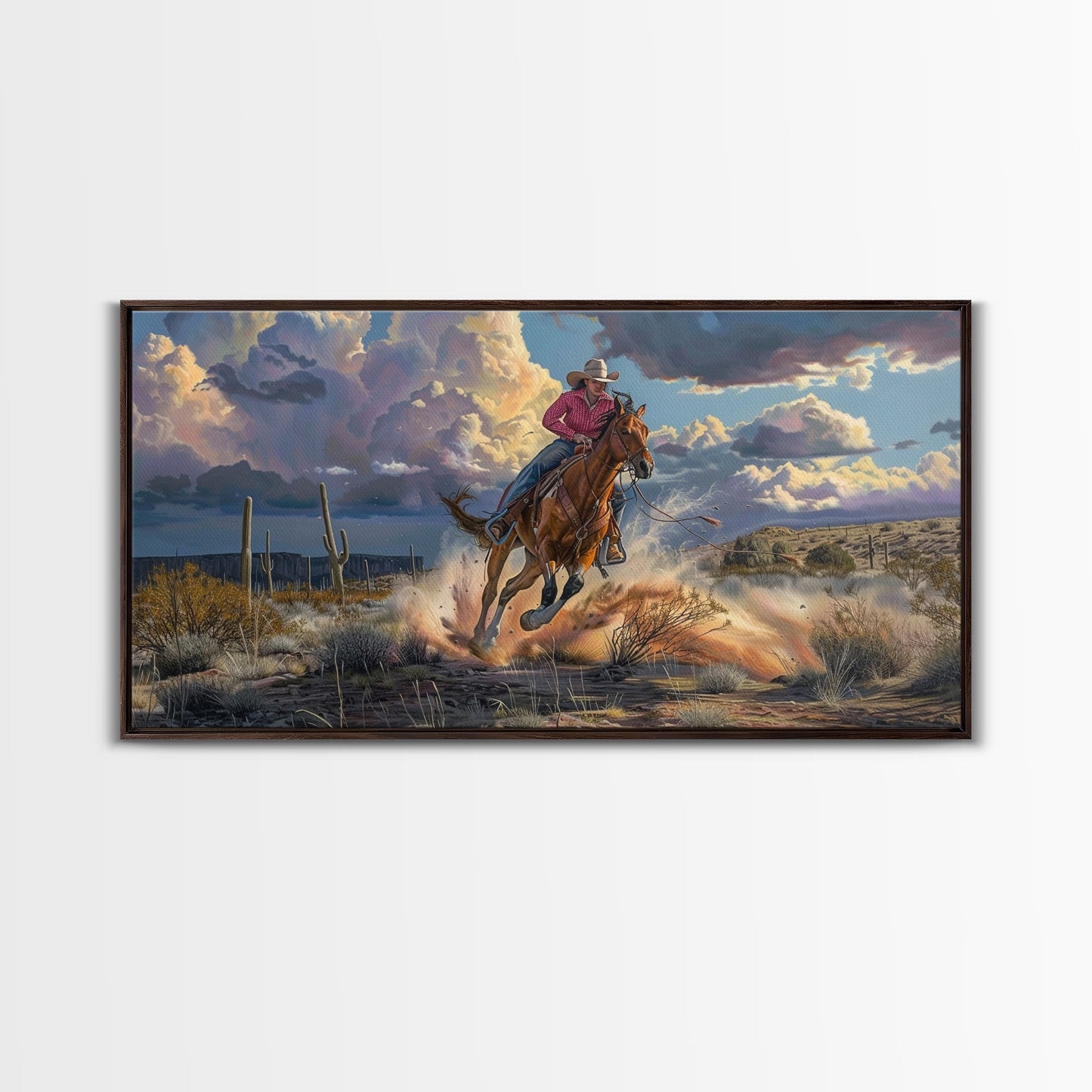 Colorful Desert Landscape with Tree Under Starry Sky, Stunning Framed Canvas Print, Living Room Art, Bedroom Decor, Southwestern Wall Art