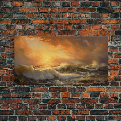 The Angry Ocean, Framed Canvas Print, Oil Painting Reproduction, Ocean Art, Beautiful Sunset Over The Ocean Wall Art, Contemporary Art