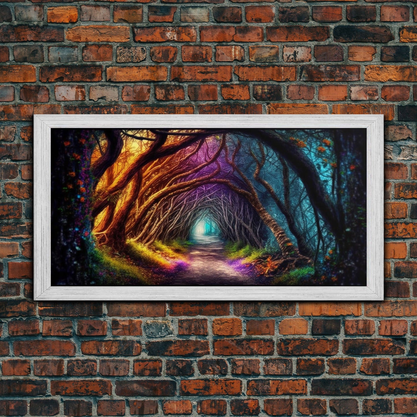 Secret Path, Fantasy Art, Pop Art Forest Landscape, Framed Canvas Print, Colorful Forest Painting, Living Room Art, Glowing Magical Forest