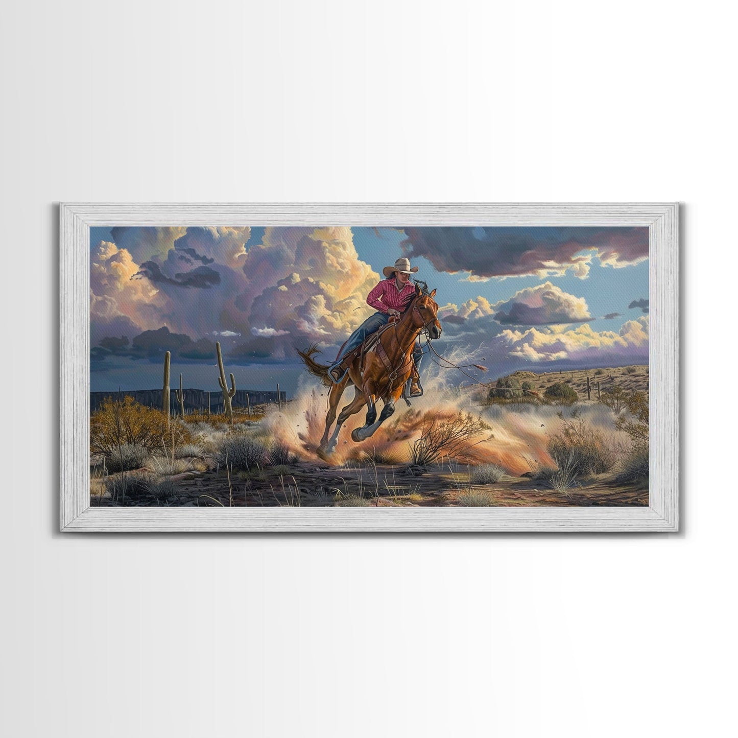 Colorful Desert Landscape with Tree Under Starry Sky, Stunning Framed Canvas Print, Living Room Art, Bedroom Decor, Southwestern Wall Art