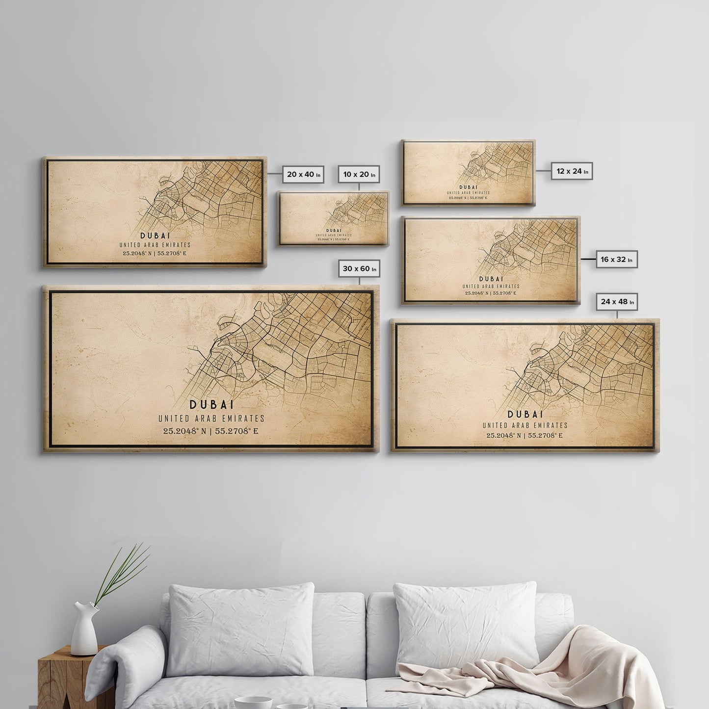 Dubai UAE map print poster or framed canvas, Dubai map print poster canvas, Dubai city map print poster canvas, Vintage Travel Art