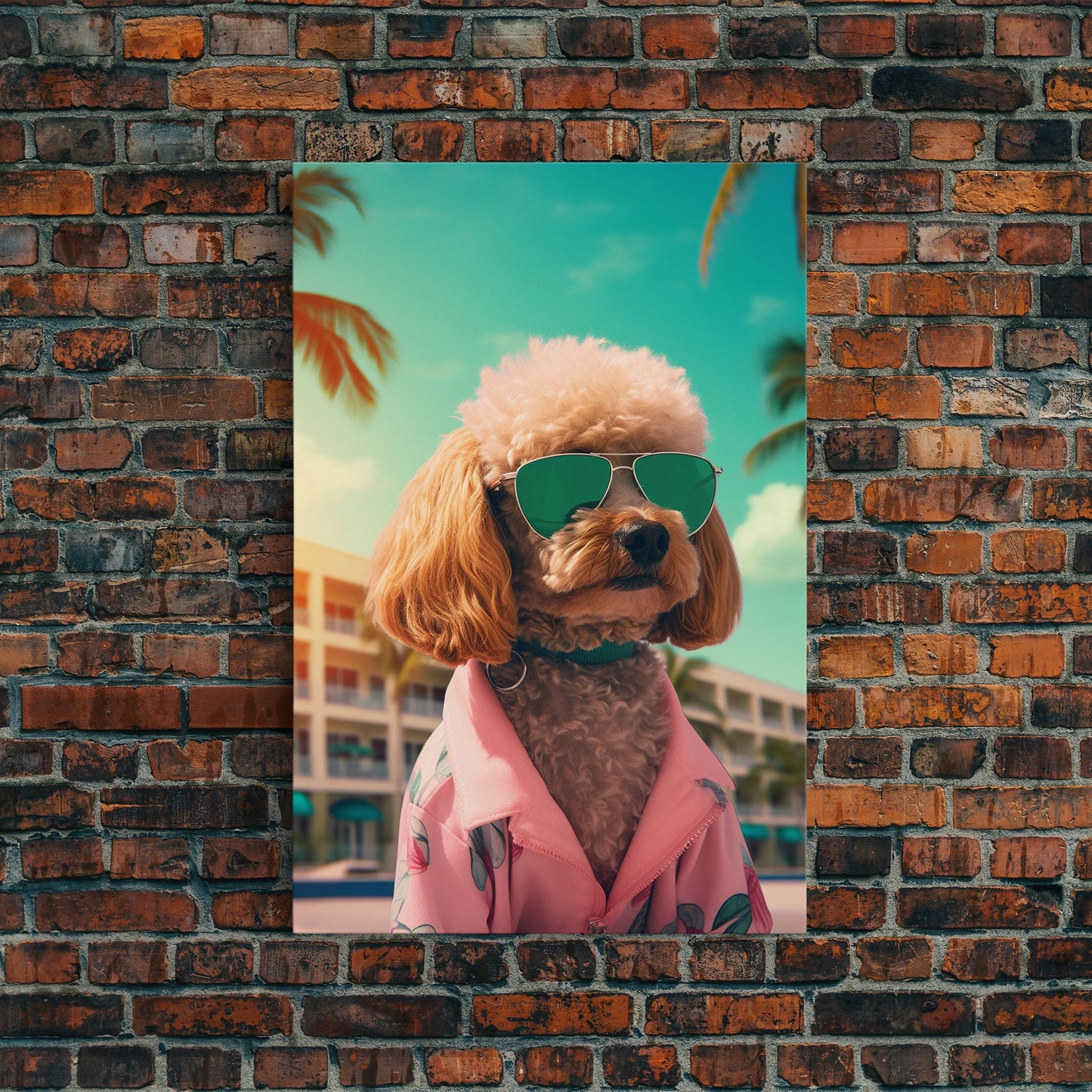 Poodle In Sunglasses Pink Shirt Wall Print, Dog Portrait, Dog Art Print, Dog Print, Framed Wall Art, Framed Canvas, Wall Print, Wall Canvas