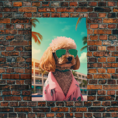 Poodle In Sunglasses Pink Shirt Wall Print, Dog Portrait, Dog Art Print, Dog Print, Framed Wall Art, Framed Canvas, Wall Print, Wall Canvas