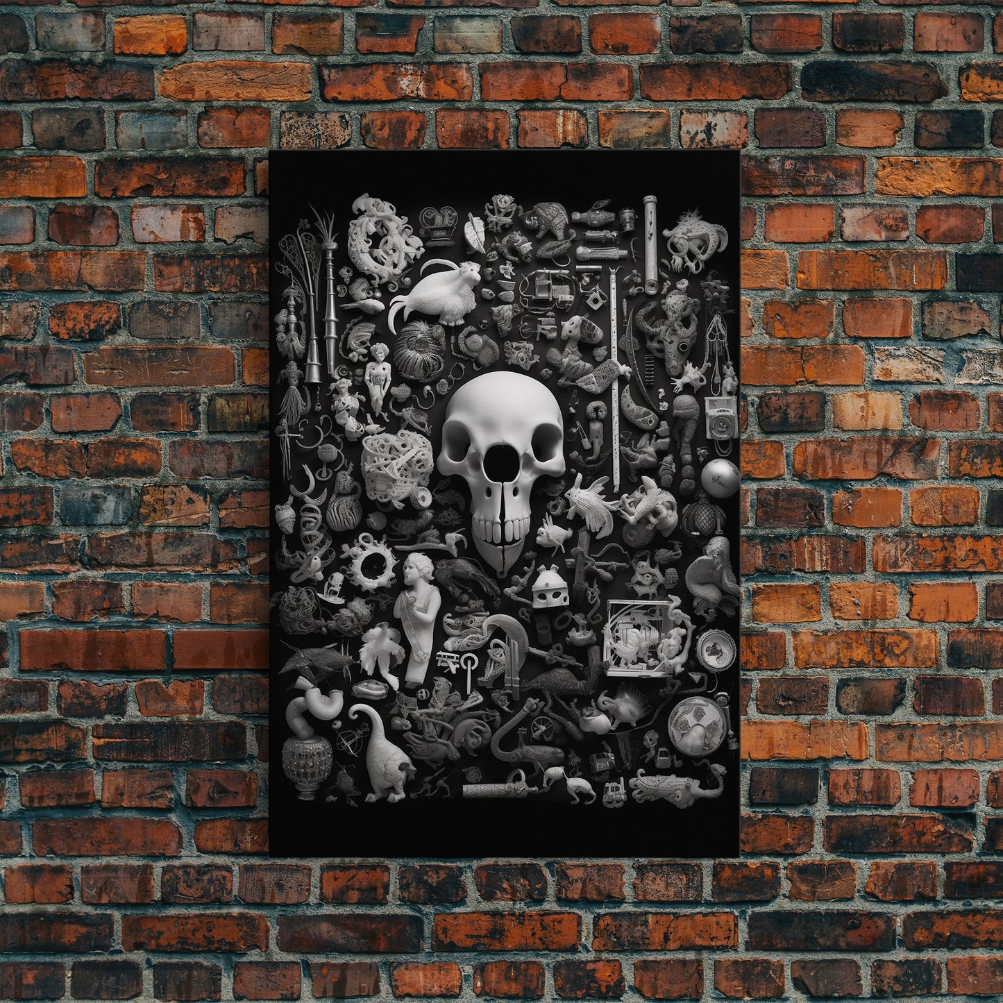 Collection of Trinkets Wall Art, Weird Wall Art, Black And White, Minimalist Print, Wall Decor, Canvas Print, Wall Art, Framed Canvas