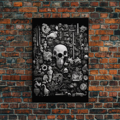 Collection of Trinkets Wall Art, Weird Wall Art, Black And White, Minimalist Print, Wall Decor, Canvas Print, Wall Art, Framed Canvas