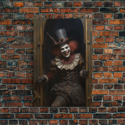 Scary Victorian Clown, Coulrophobia, Framed Canvas Print, Victorian Gothic Halloween Art, Oddities and Curiosities, Halloween Decoration