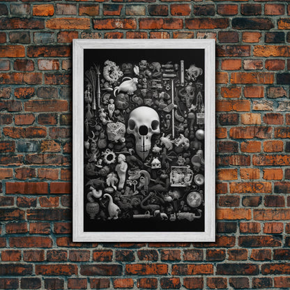 Collection of Trinkets Wall Art, Weird Wall Art, Black And White, Minimalist Print, Wall Decor, Canvas Print, Wall Art, Framed Canvas