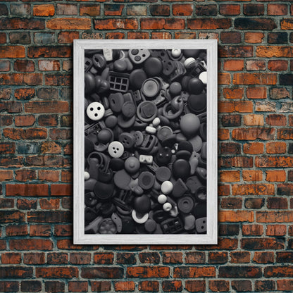 Collection Of Buttons Wall Art, Sewing Room Wall Decor, Black And White, Minimalist Print, Wall Decor, Canvas Print, Wall Art, Framed Canvas
