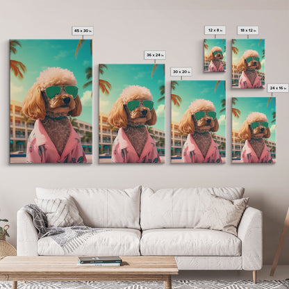 Poodle In Sunglasses Pink Shirt Wall Print, Dog Portrait, Dog Art Print, Dog Print, Framed Wall Art, Framed Canvas, Wall Print, Wall Canvas