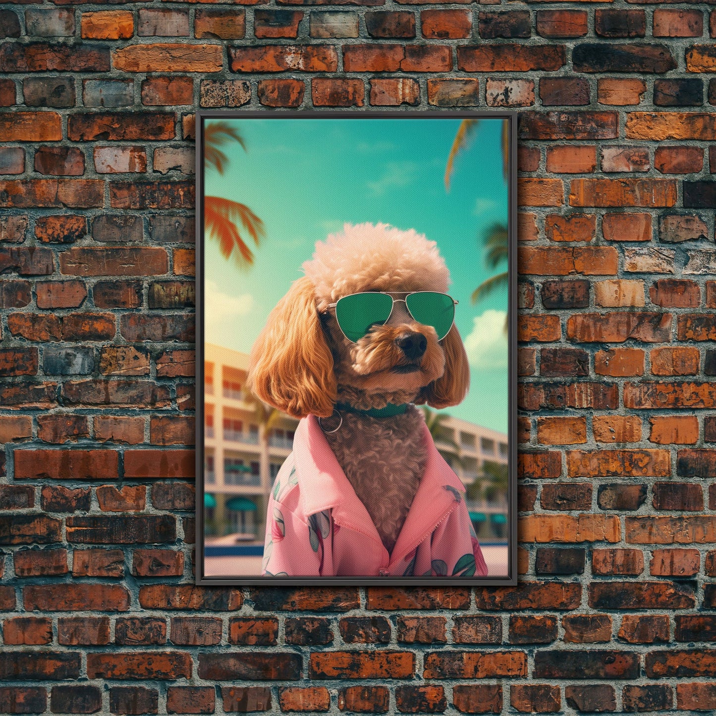 Poodle In Sunglasses Pink Shirt Wall Print, Dog Portrait, Dog Art Print, Dog Print, Framed Wall Art, Framed Canvas, Wall Print, Wall Canvas