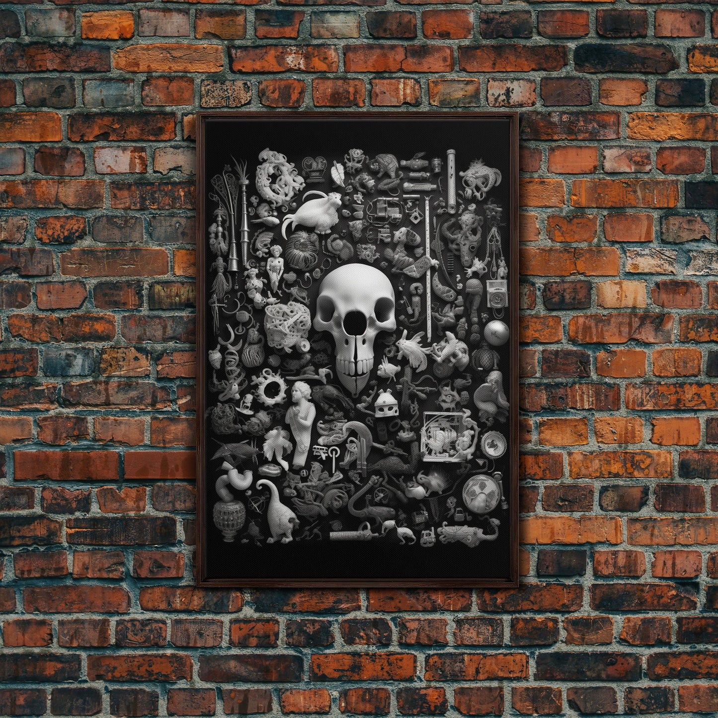 Collection of Trinkets Wall Art, Weird Wall Art, Black And White, Minimalist Print, Wall Decor, Canvas Print, Wall Art, Framed Canvas