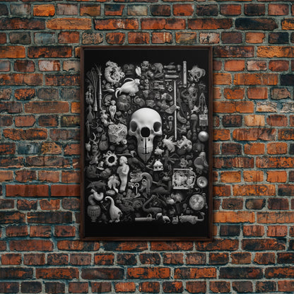 Collection of Trinkets Wall Art, Weird Wall Art, Black And White, Minimalist Print, Wall Decor, Canvas Print, Wall Art, Framed Canvas