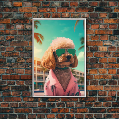 Poodle In Sunglasses Pink Shirt Wall Print, Dog Portrait, Dog Art Print, Dog Print, Framed Wall Art, Framed Canvas, Wall Print, Wall Canvas