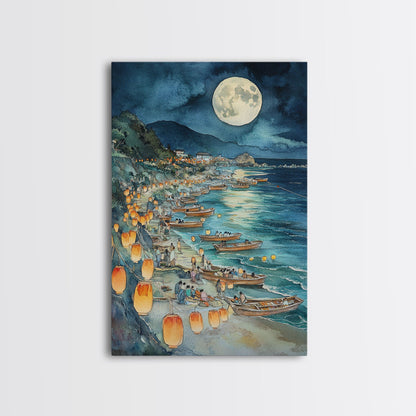 Japanese Paper Lamps Framed Canvas Print, Isamu Noguchi Akari Latern Festival, Christmas Decor