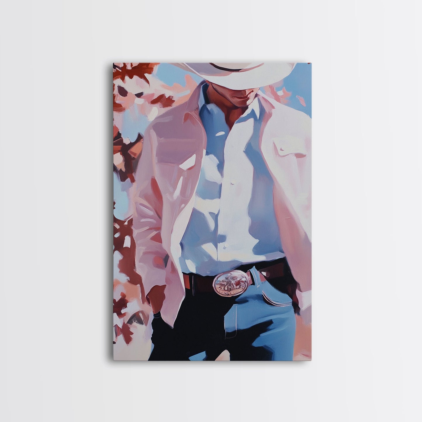 Cowboy Christmas Art Framed Canvas Print, Minimalist Holiday Decor Perfect Seasonal Gift Idea Wall Art 2024