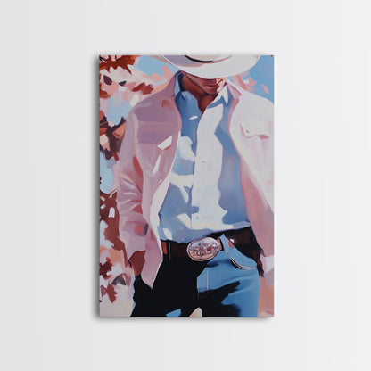 Cowboy Christmas Art Framed Canvas Print, Minimalist Holiday Decor Perfect Seasonal Gift Idea Wall Art 2024