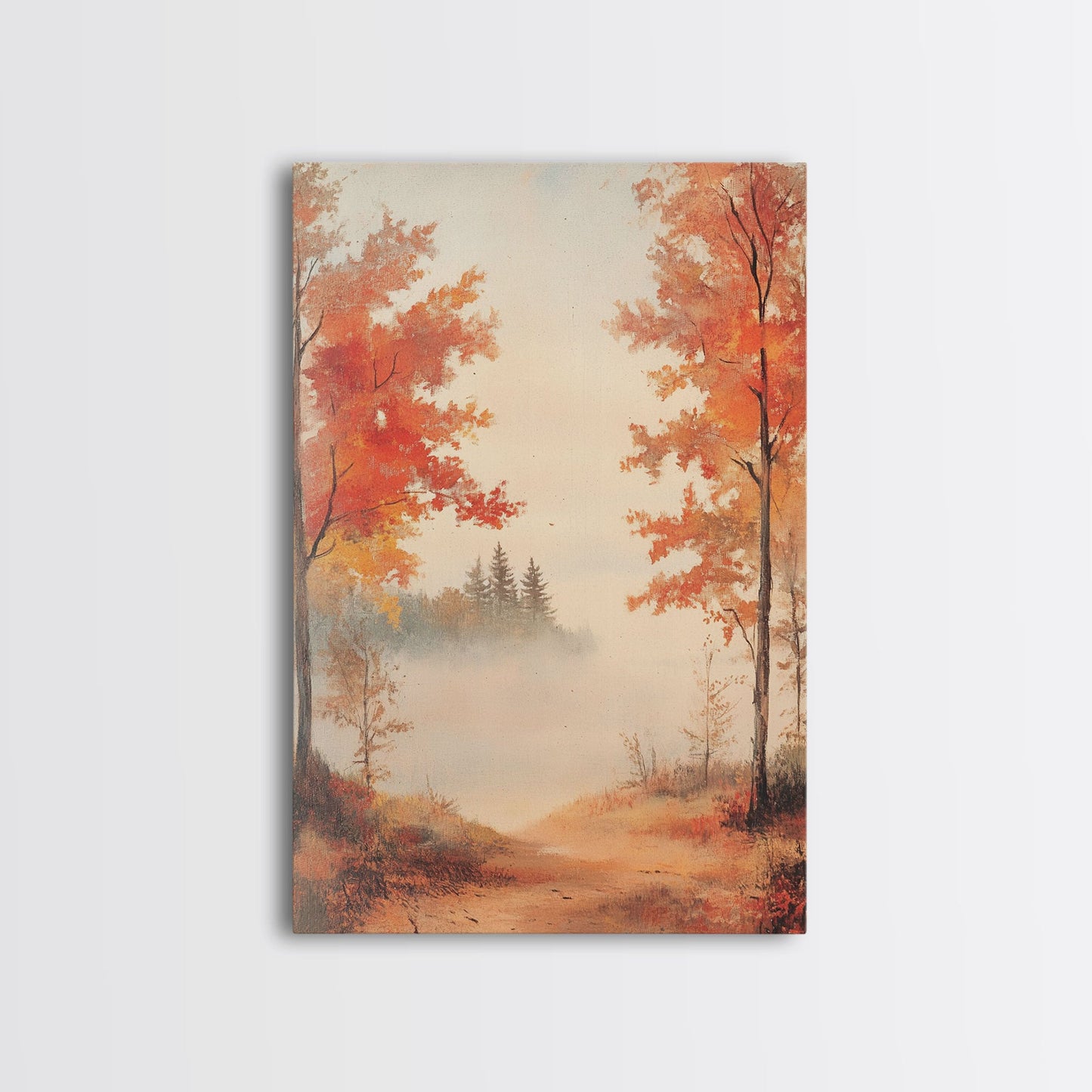 Canvas Print of Serene Autumn Path with Misty Background, Fall Wall Art, Seasonal Decor, Gift Idea, Modern Farmhouse, Autumn Landscape