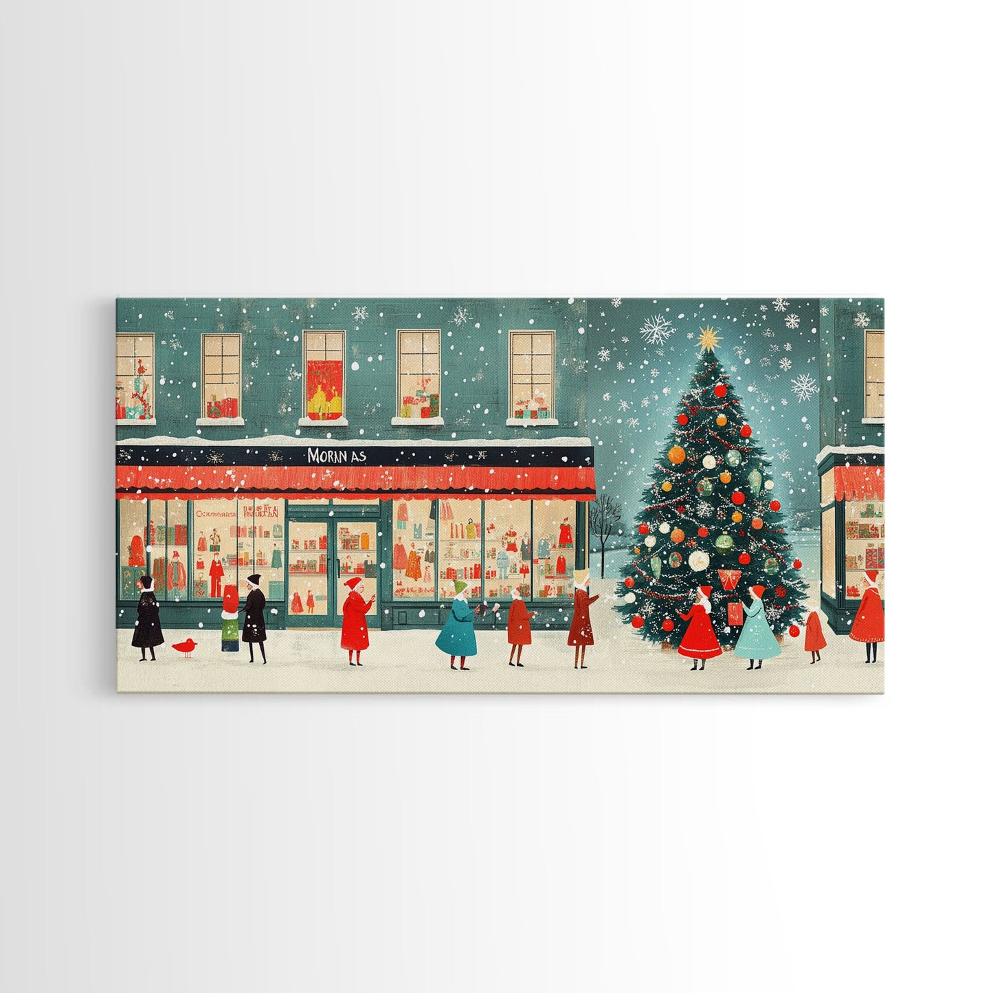 Mid Century Modern Christmas Framed Canvas Print, Retro Holiday Home Decor Christmas Decor, Best Gift Christmas Art, Holiday Wall Art