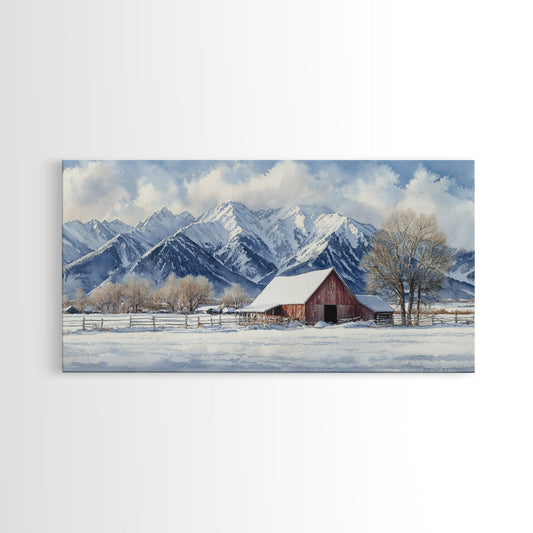 Winter Cabin Oil Painting Print - Rustic Farmhouse Decor - Modern Farmhouse - Cabin Decor - Rural America Oil Painting Print