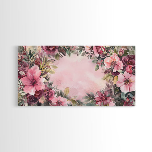 Floral Pink Charm Framed Canvas Print Featuring Botanical Prints Cottagecore Wall Art Light Pink Wall Art Rustic Decor Living Room
