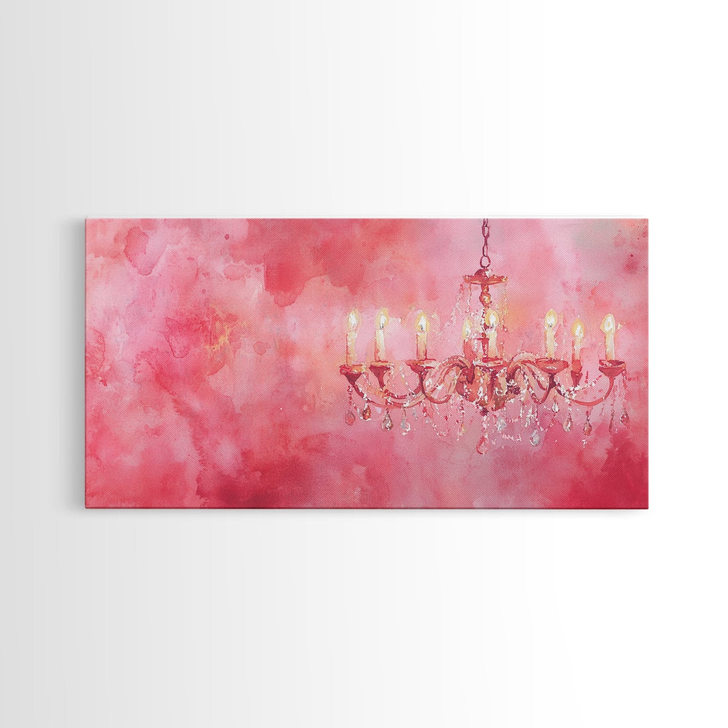 Pink Chandelier Canvas Print Glamorous Light Pink Wall Art Elegant Boho Minimalist Living Room Bedroom Art Framed Christmas Decor