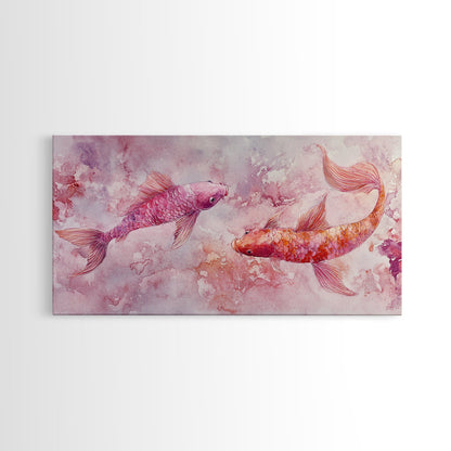 Koi Fish Painting Canvas Print Pink and Orange Wall Art Above Sofa Art Nautical Decor Gift Idea Whimsical Art Bedroom Decor
