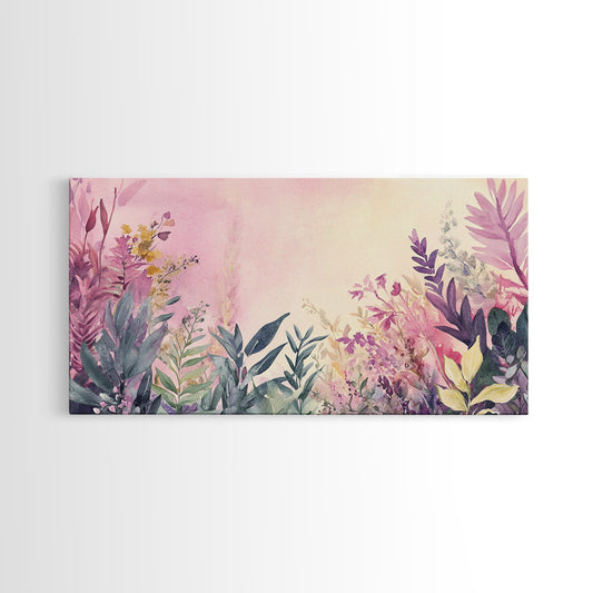 Wildflower Abstract Canvas Print, Cottagecore Floral Wall Art, Rustic Whimsical Decor Piece, Pink Abstract Artwork, Botanical Prints Gift