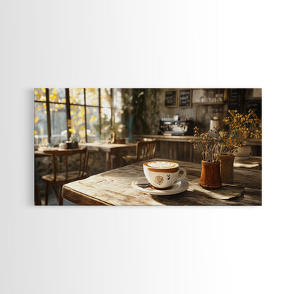 Cozy Cafe Latte Framed Canvas Print - Coffee Wall Art Kitchen Decor - Rustic Farmhouse Style Food Review Art - Gift Idea Her